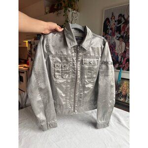 Vintage Y2K Metallic Silver Light Weight Jacket - Size Womens Large